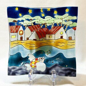 Mexican Fused Art Glass Hand Painted Rudolfo Carrillo Whimsical Trinket Dish